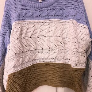 Cropped white gold and blue sweater. Size small.